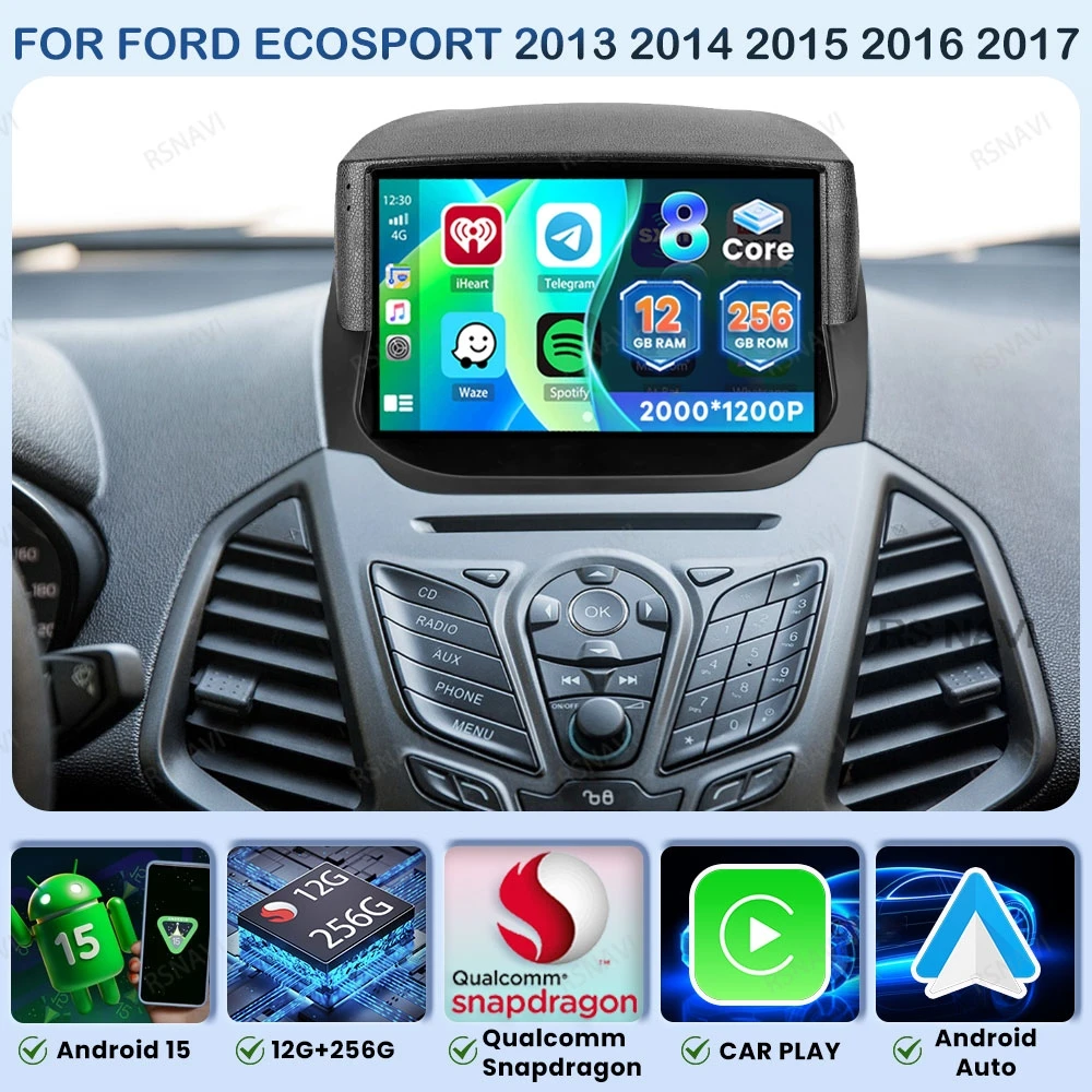 Фото Автомобильное радио Android 15 для Ford Ecosport 2013 2014 2015 2016 2017 4G LTE DVD мультимедийное стерео головное устройство GPS Qualcomm авторадио BT №1