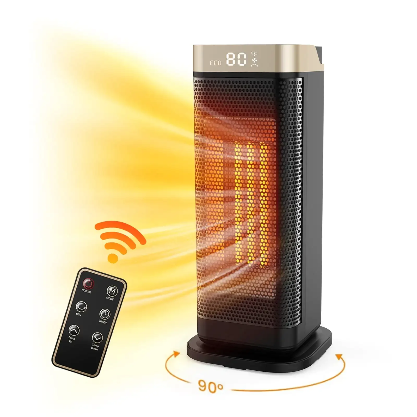 

HONGGE Electric Space Heater with Remote, 1500W Ceramic Heater with Digital Display, Black