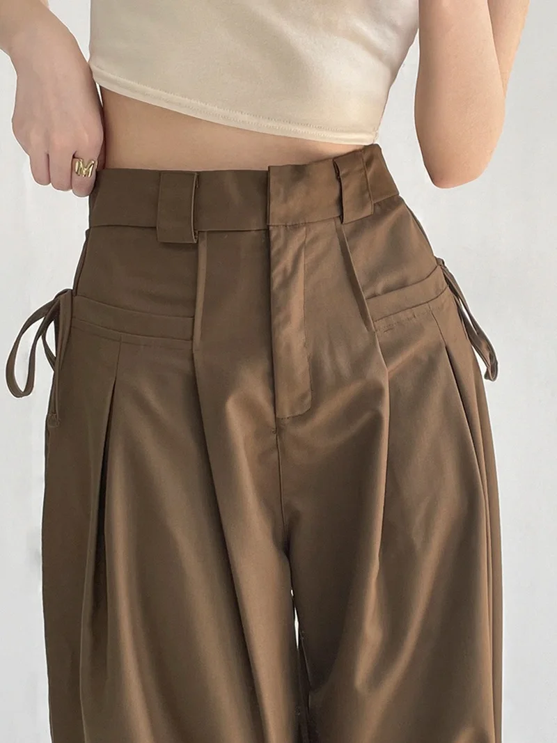 

Брюки женские узкие с завышенной талией, повседневные Прямые Штаны для работы, драпировка пола, длинные брюки хаки, на лето