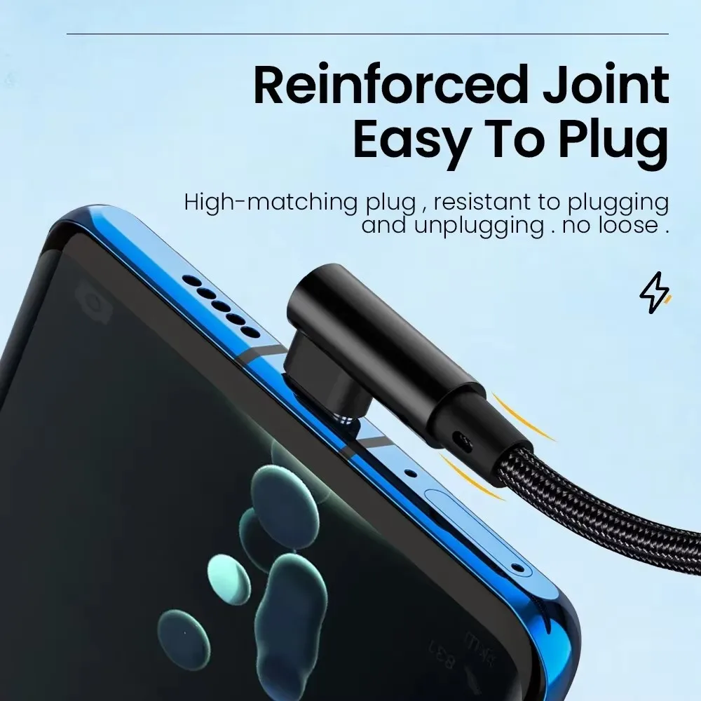 Фото USB-кабель типа C с 90-градусным локтем для быстрой зарядки для Huawei P60 Honor 200 Xiaomi 13T Redmi POCO, плетеные кабели для быстрой зарядки типа C №2