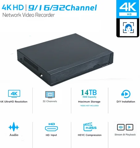 Видеорегистратор XM для системы видеонаблюдения, NVR с датчиком движения, ONVIF, P2P, с функцией распознавания лица, H.265, Max 4K, аудио, 9/16/32 канала, 4K/5 Мп