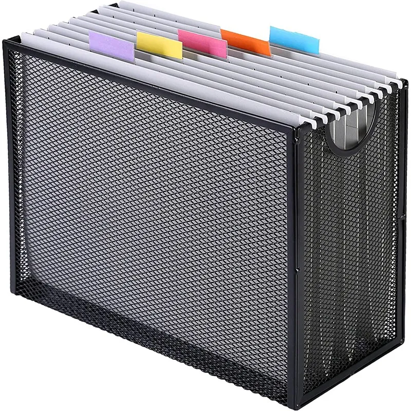 

Hanging File Organizer Filing Box,Metal Mesh File Crate Desk Organizer Magazine Holder With 5 Hanging Folders Included