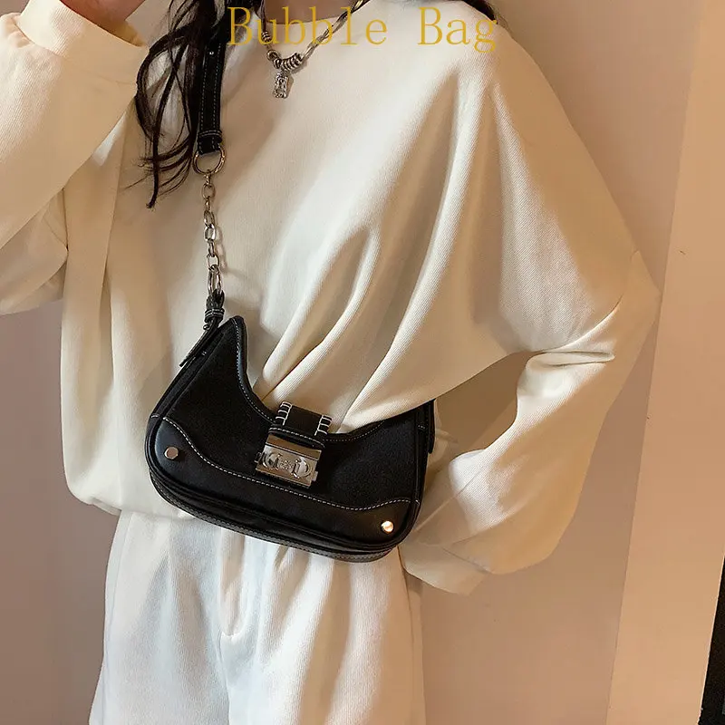 Fashion Bag Small Moon Shape Shoulder Handbags For Women 2023 New Trendy Ladys Bagute Bag Pu Leather Simple Shoulder Purse