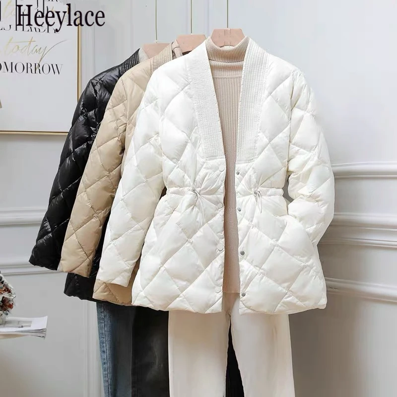 

New 2022 Autumn Winter Women Jackets Quilted Puffer Parkas High-Quality Warm Drawstring Sweet Oversized Coat