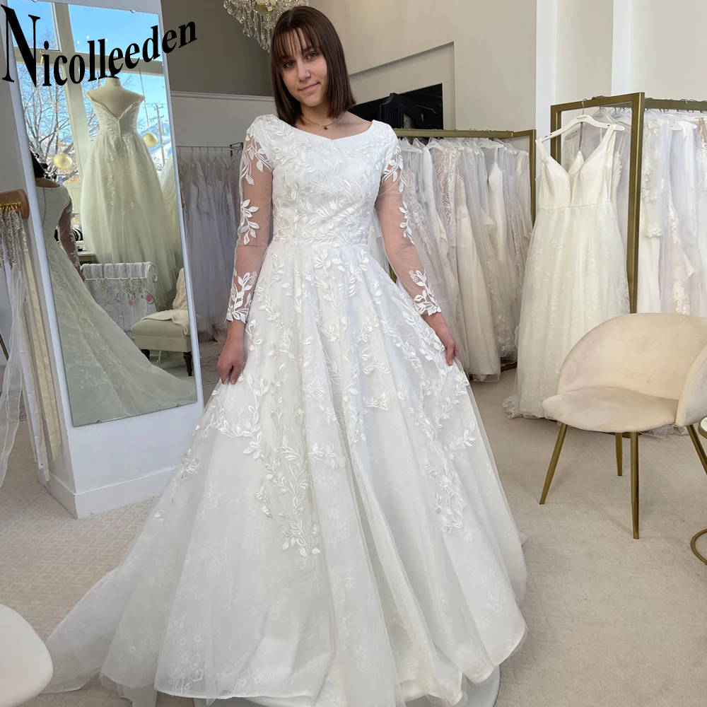 

Nicolle Fairytale Wedding Dress Aline Women 2023 Tulle Full-Sleeves Appliques Gown Robe De Soirée De Mariage Customise