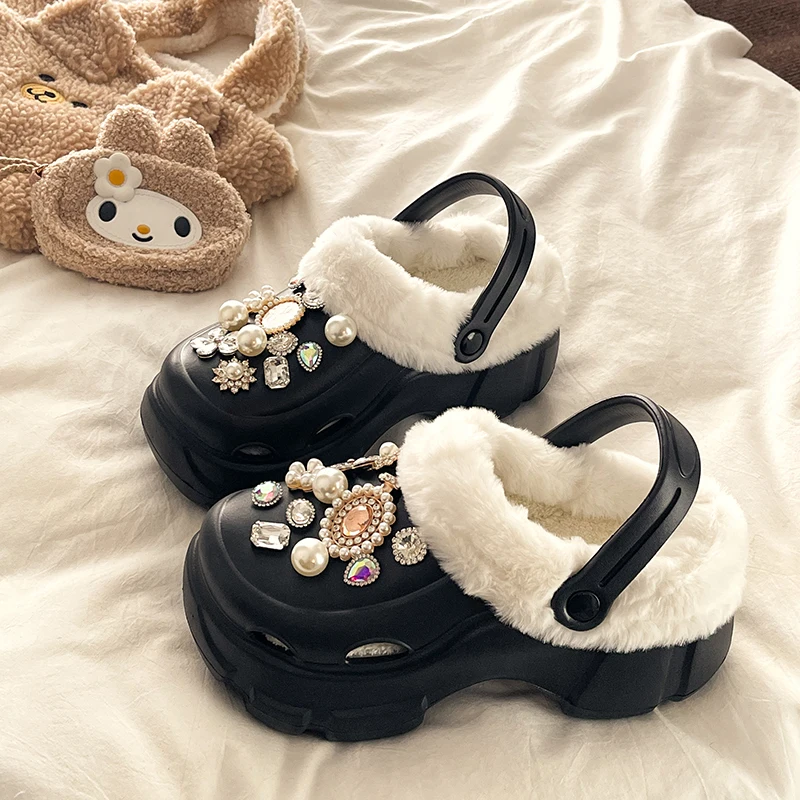 String Bead House Slippers Platform Glitter Slides Shoes Cover Toe Slipers Women Jelly 2024 Crystal Stri