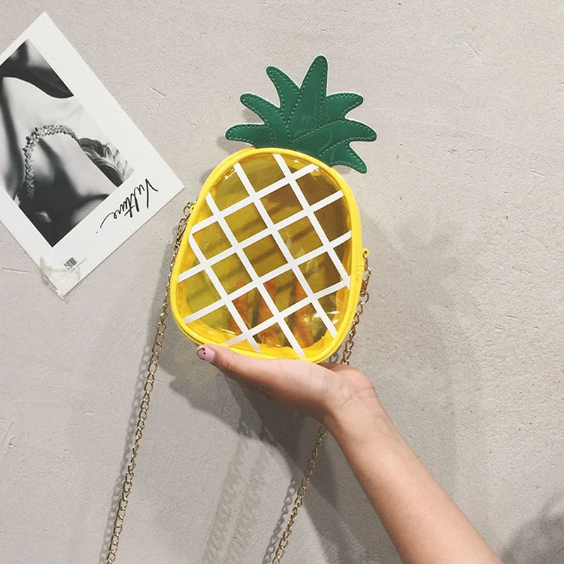 

2022 New Summer Mini Pineapple Chain Single Shoulder Bag Fashion PVC Transparent Jelly Cross-body Bag Messenger Mobile Phone Bag