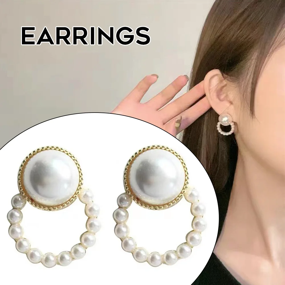 

New Round Shape Pearls Earrings Alloy for Women Girls Daily Wear Simple Style Earrings Comfortable Wearing 1 Pair Earrings