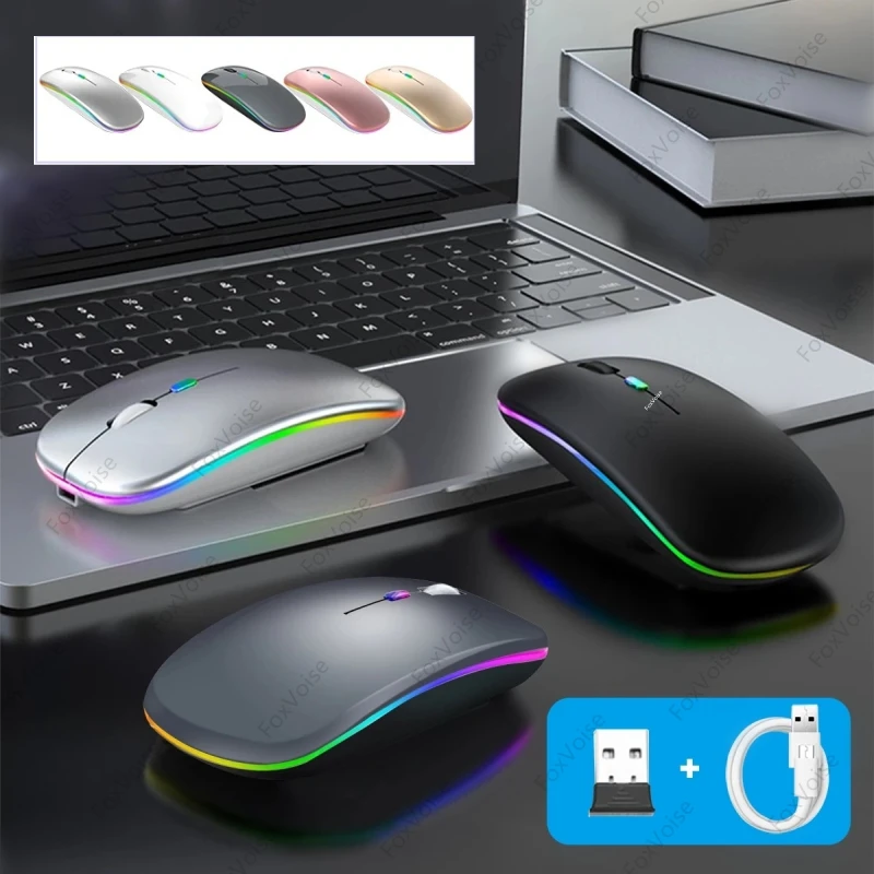 Эргономичная перезаряжаемая Беспроводная Bluetooth мышь 2 в 1 RGB USB мыши Тихая