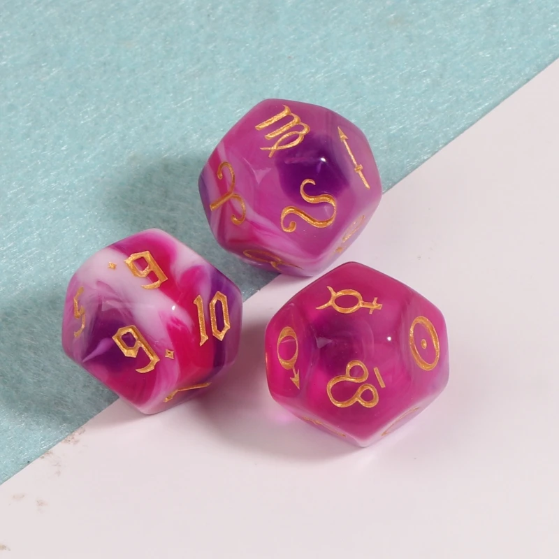 3Pcs Polyhedral Rune Dice Acrylic 12-Sided Astrological Love Destiny with Sharp Edges and Beautiful Inclusions N58B - купить по