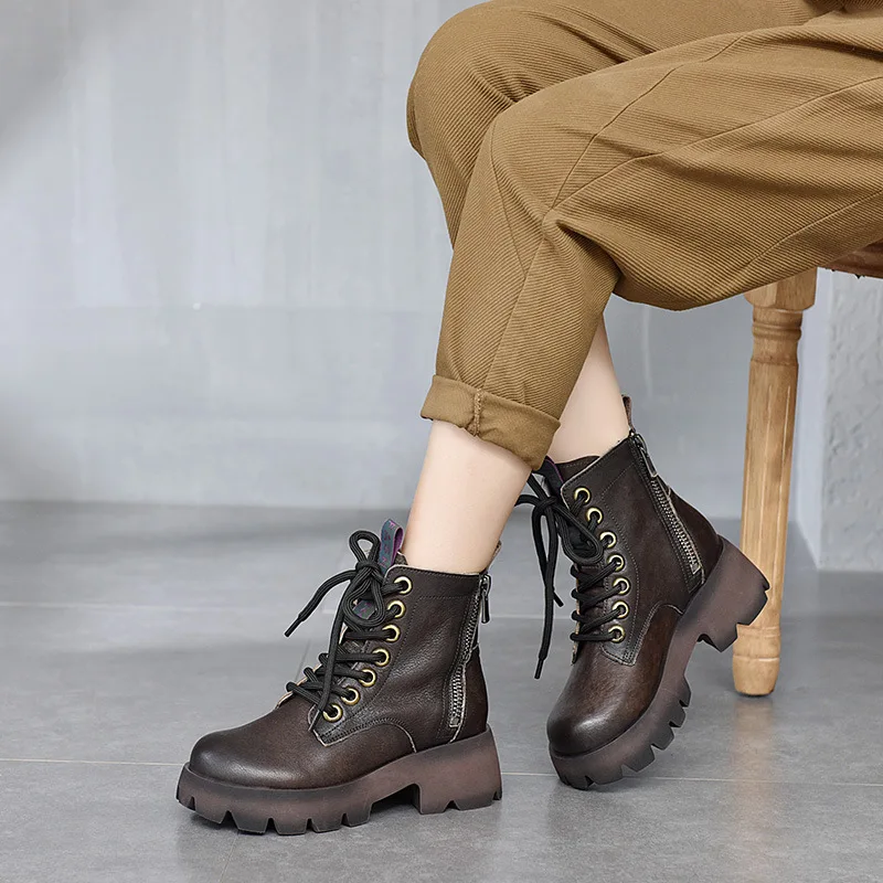 

Short Boots Women's Thick-soled 2021 New Autumn and Winter Martin Boots First Layer Cowhide Leather Single Boots