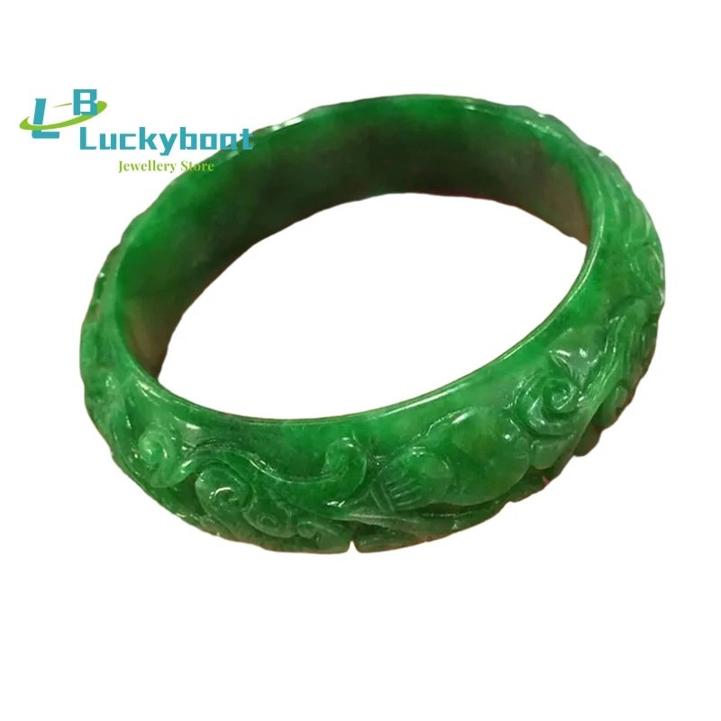 100% натуральный нефрит handmad 7A Изумрудный ручной резьбы шаблон Цветочный браслет