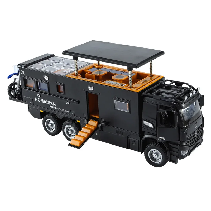 

1:32 Scale Diecast Car Benz Nomadism Navigator F 8X8 Motor Home Metal Model With Light Sound Pull Back Vehicle Toy Collection