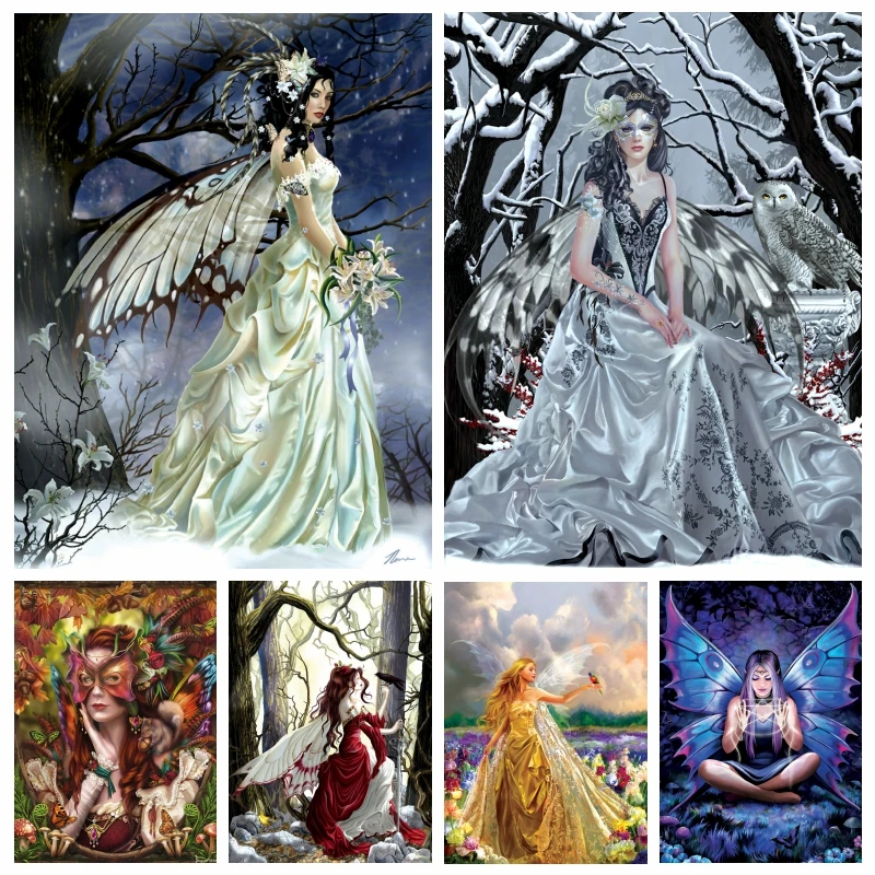 

Winter And Autumn Queen Elf Diamond Painting Mosaic Art Fantasy Forest Fairy Full Drills Cross Stitch Handwork Home Decor Gift