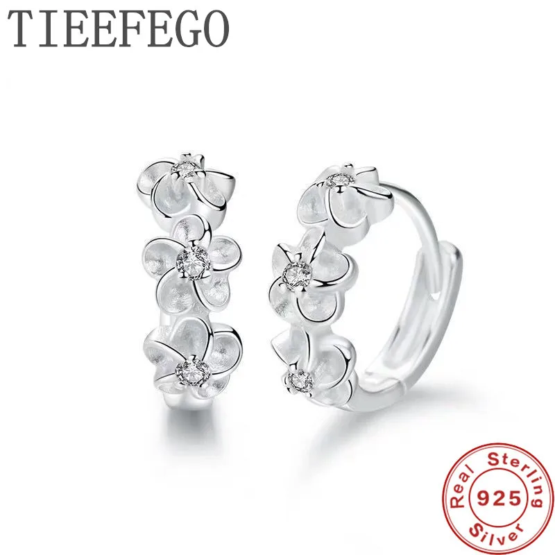 

TIEEFEGO 2022 New 925 Sterling Silver Earrings Small Flower Round Earrings Women's Charm Jewelry Gifts