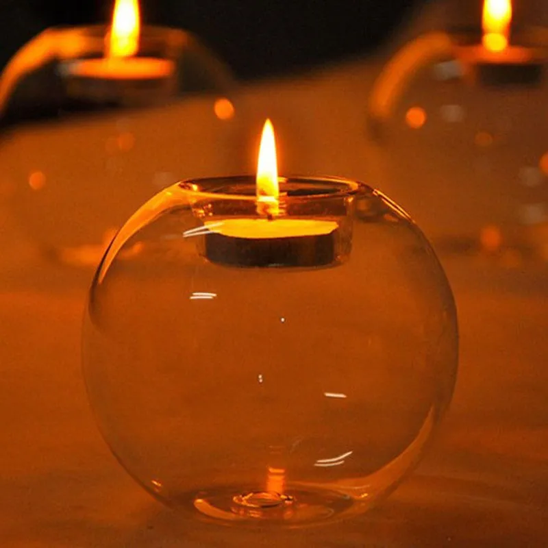 

Europe style round hollow glass candle holder wedding candlestick fine transparent crystal glass candlestick dining home decor