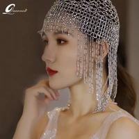new tassel crystal hat luxury hair accessories for women jewelry beaded headdress silver color wedding hats 2022