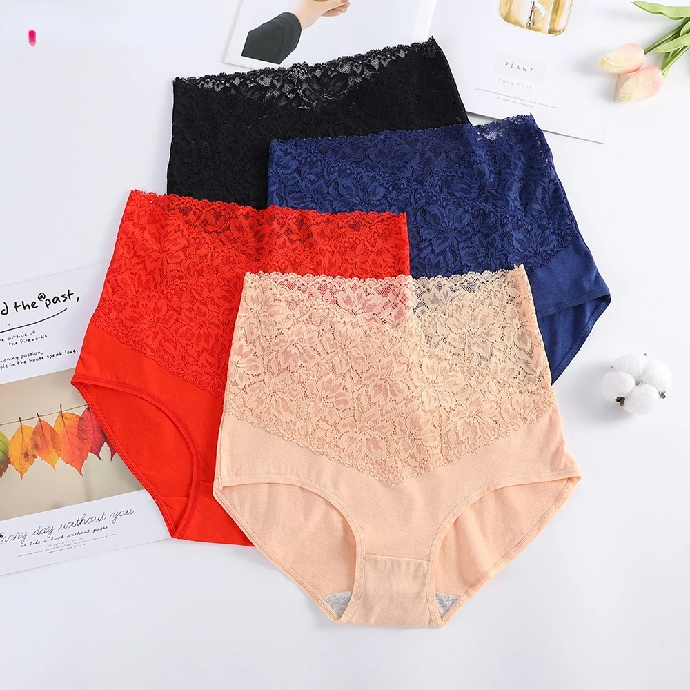 

Tummy Briefs Sexy Female Underwear High Waist Large Size Lace Cotton Women's Panties Comfortable