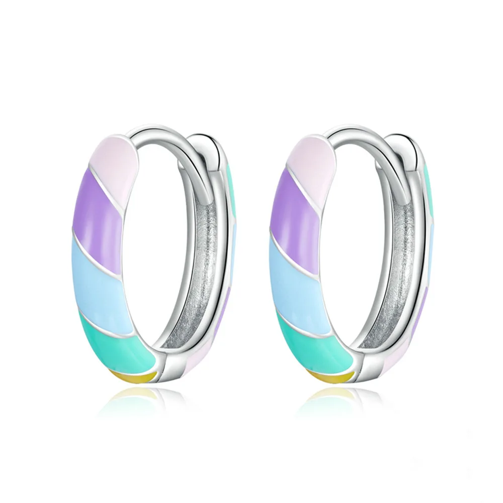 

Minimalist Circle Rainbow Earring Silver 925 Candy Colors Earrings Gift for Girl Statement Fasion Personalized Trend Jewelry