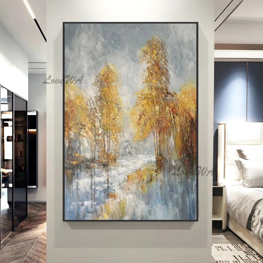 

Autumn Scenery Forest Trees Canvas Oil Painting Picture Wall Decoration Art Hand Painted Textured Acrylic Artwork Panel Set