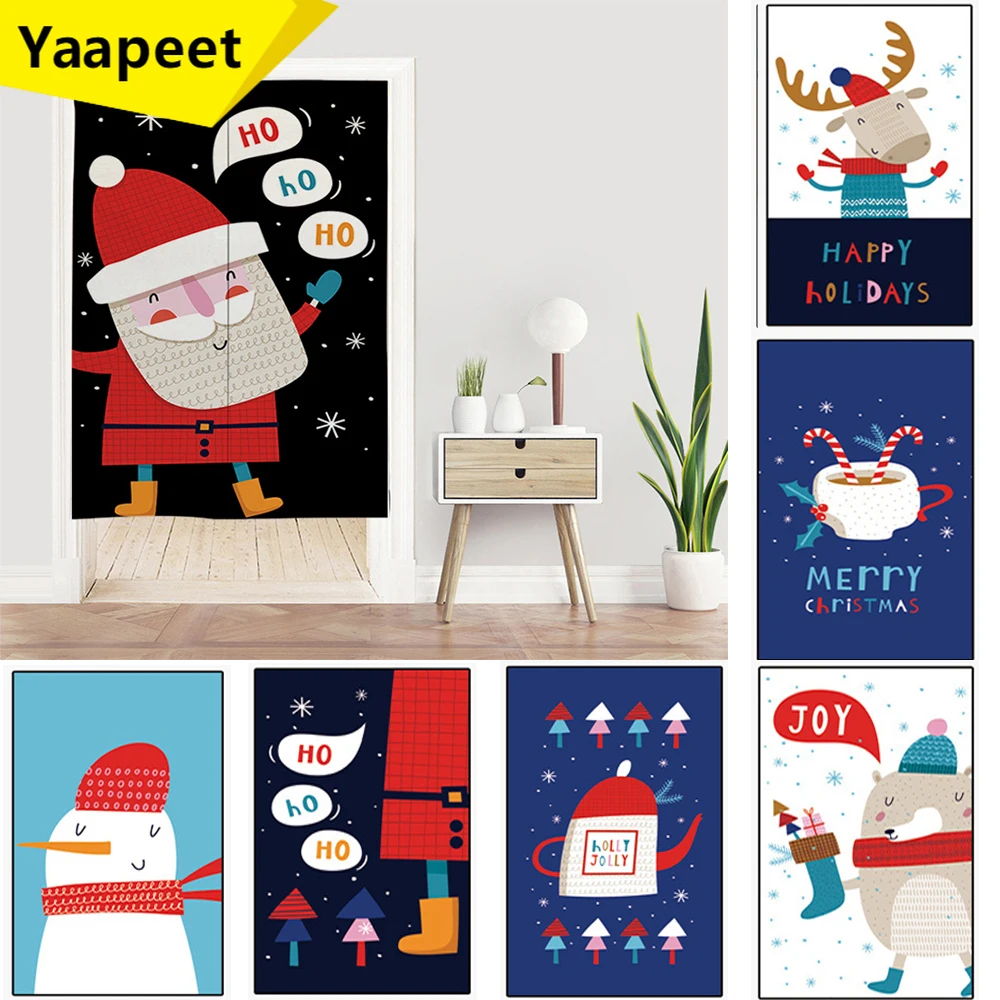 

Japanese Linen Door Curtain Christmas Cartoon Santa Claus Fengshui Hanging Curtains For Kitchen Bedroom Restaurant Noren Doorway