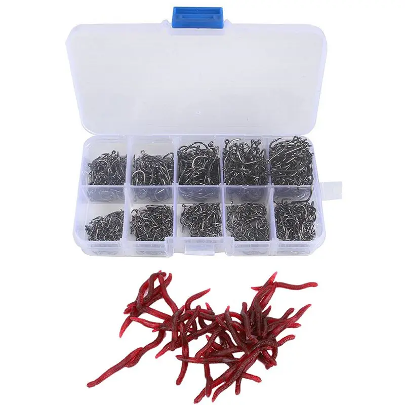 

100 Pieces Soft Lures Sets Silicone Swimbait Shad Grub Worm With 600 Pcs/Box Fishing Hooks Stuff High Carbon Steel Hooks