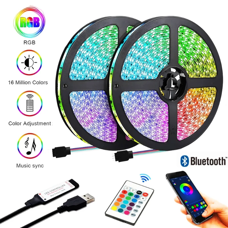 

Светодиодная лента RGB с инфракрасным Bluetooth-контроллером, светящиеся украшения для гостиной, лента 5050, светящаяся лампа, 10 м