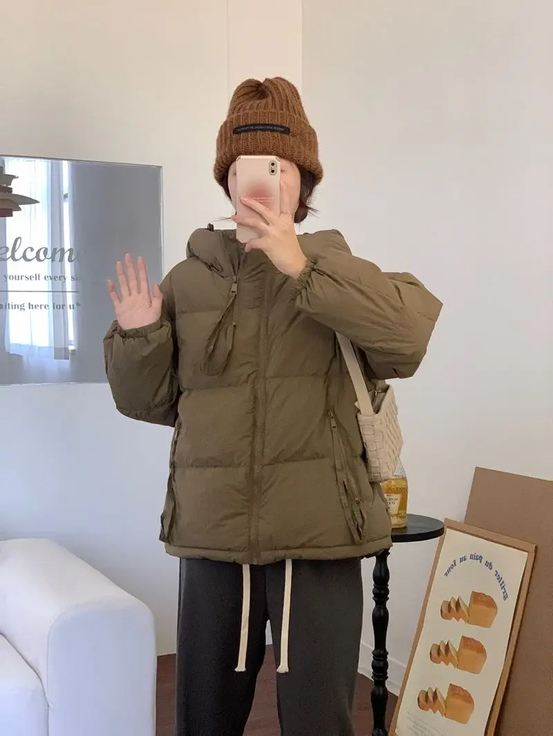 2023 New Winter Women White Duck Down Coat Casual Thickening Jacket Female Short Hooded Warm Down Outwear Tops Pockets M58