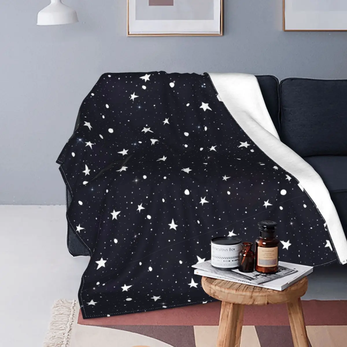 

Stars Blanket Cover Coral Fleece Plush Night Sky Warm Throw Blankets for Home Couch Bedspread