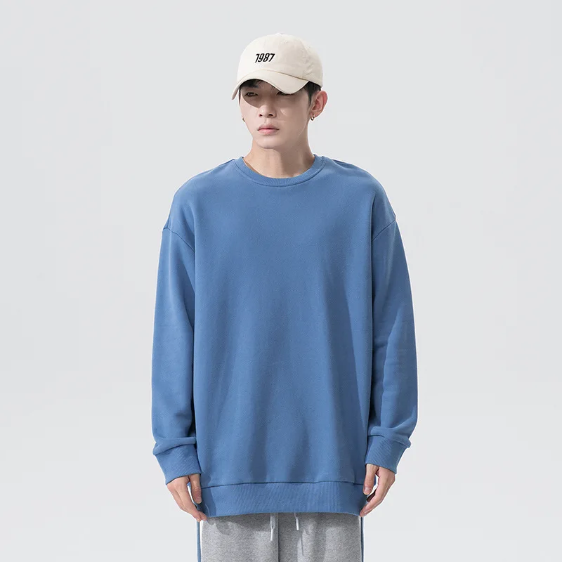 

SALSPOR Men's Pullover Casual Daily Bottoming Top Round Neck Loose Sweater Solid Rib Bottom Hem Pullover Autumn New Style