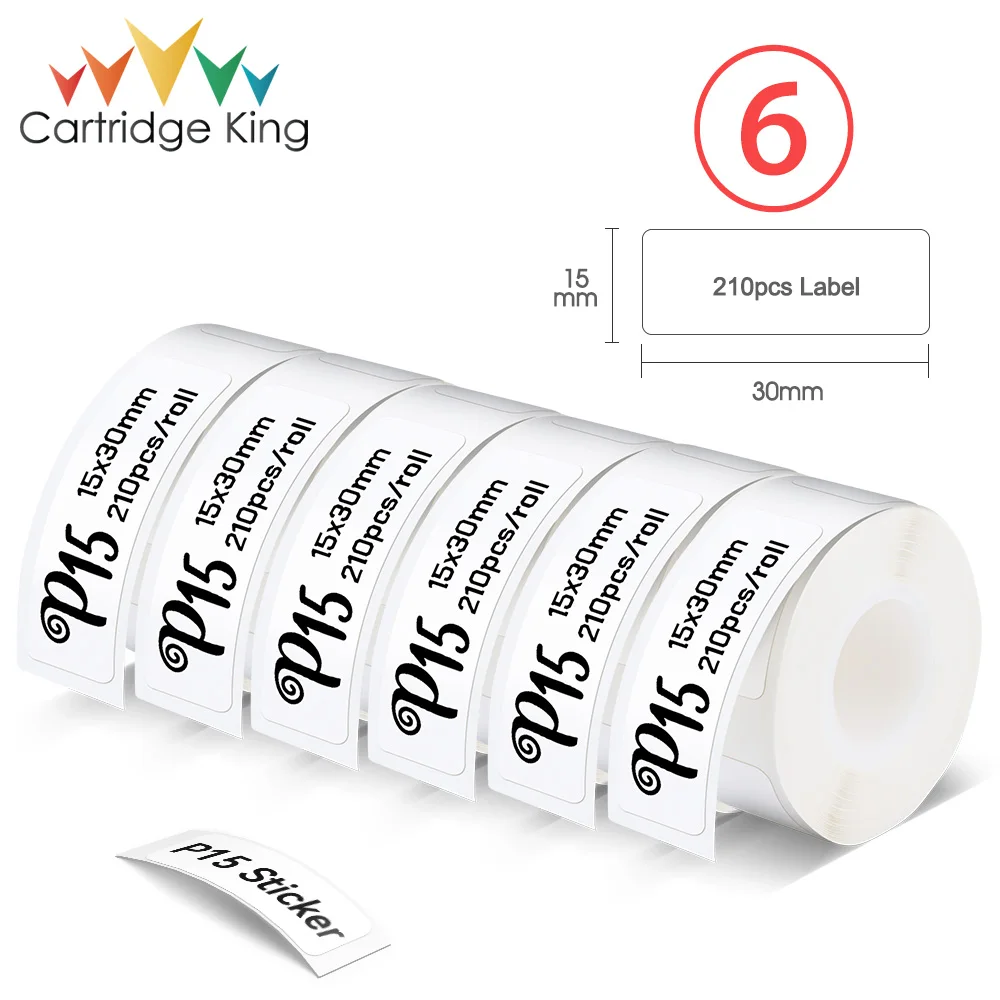 

4/6PK P15 Thermal Printer Label Sticker 15mm x 30mm 210PCS/ Roll Self-adhesive Waterprood White Label Tape DIY White Label Paper