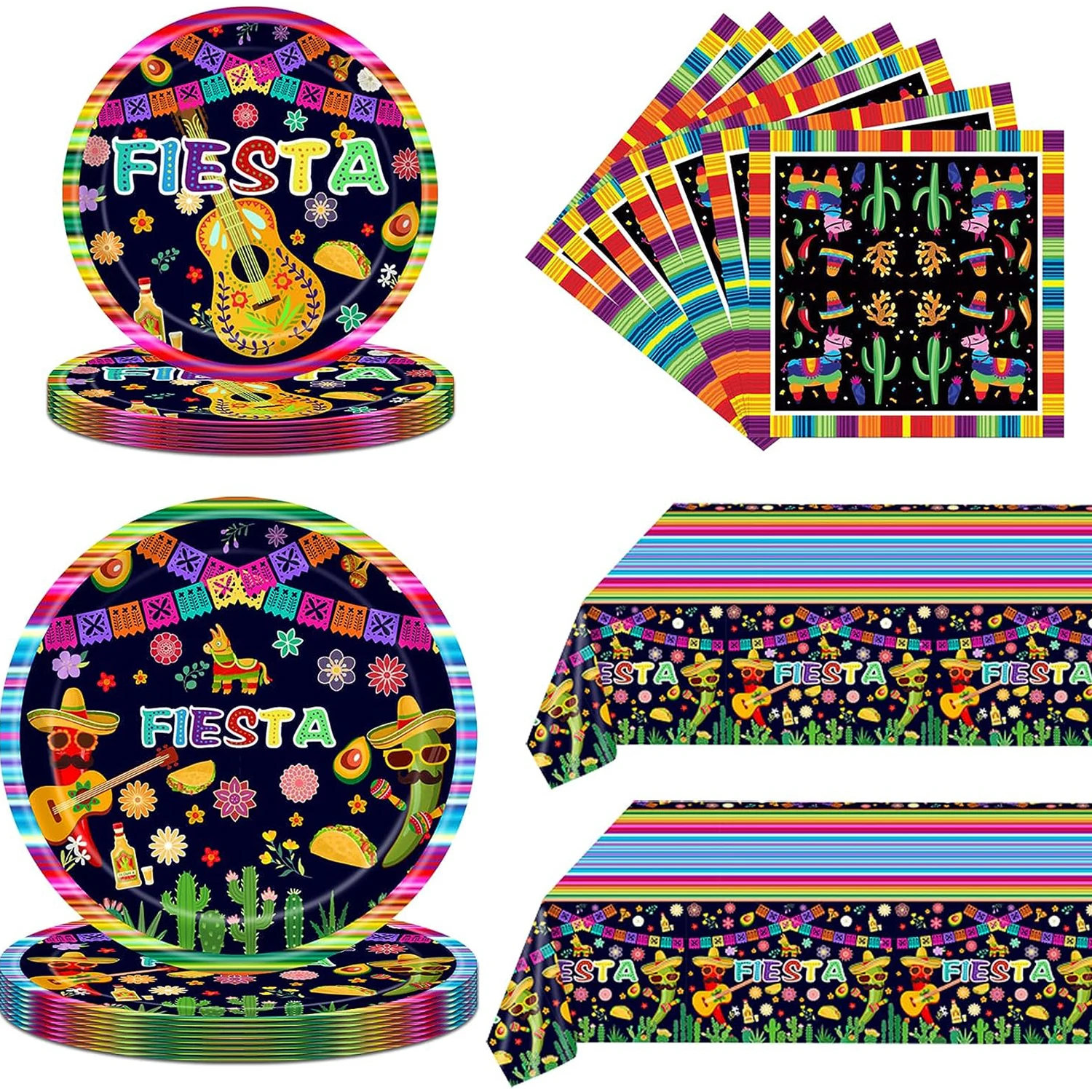 62Pcs Mexican Fiesta Theme Birthday Decoration,Disposable Ta