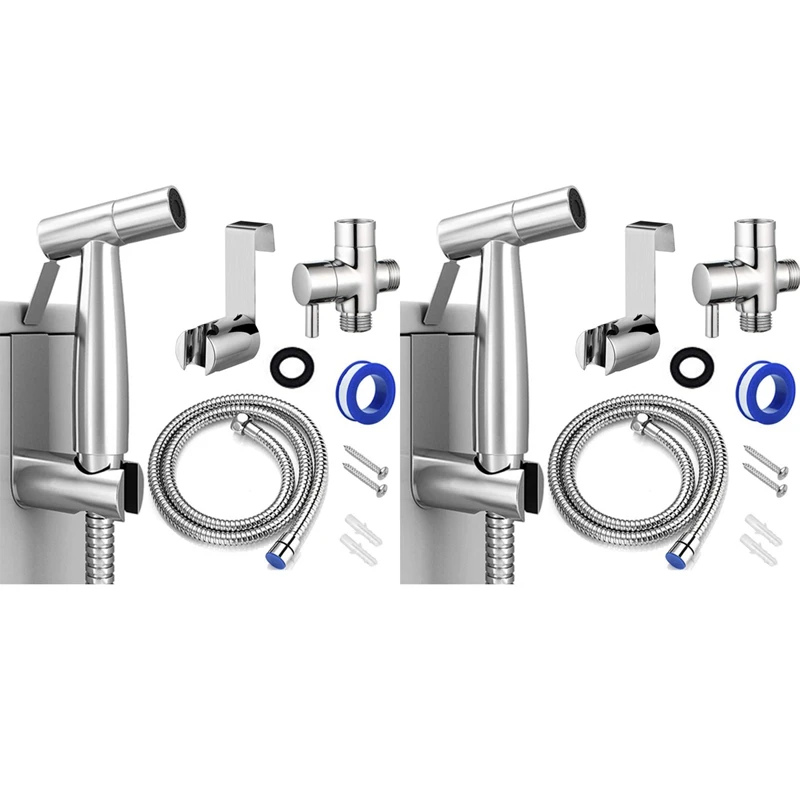 

2X Bidet Sprayer Set For Toilet Handheld Cloth Diaper Sprayer Bathroom Sprayer Kit Spray Attachment With Hose