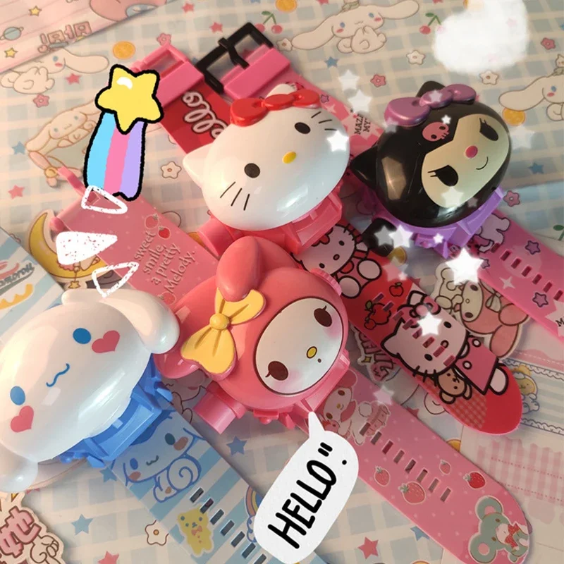 

Cartoon Sanrio Cinnamoroll Kuromi Imagic Projection Children Watches Kids Digital Clock INS Clamshell Kids Toy Wristwatches Gift