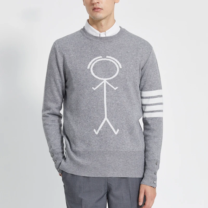 TB THOM Men Pullover Wool Sweater O-Neck Casual Knitted Small Cartoon Men Top Long Sleeve Tops Designer High Quality Sweaters