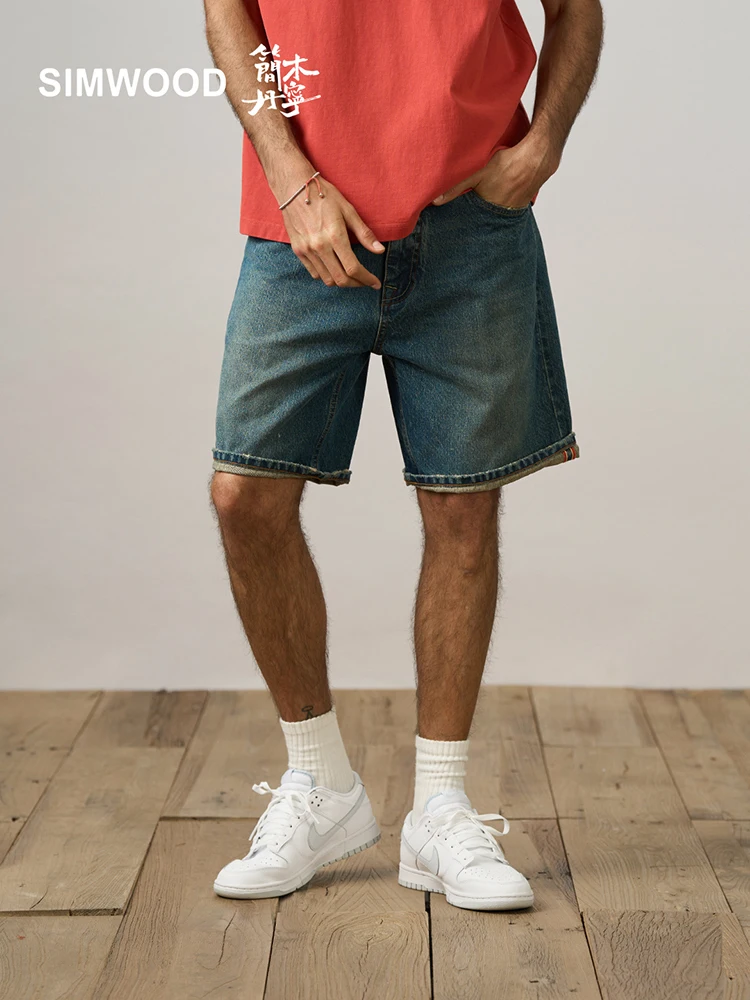 

SIMWOOD, высокое качество, 2023, летние, новые, свободные, прямые, необработанные, джинсовые шорты для мужчин, 13,2 унции, укороченные джинсы