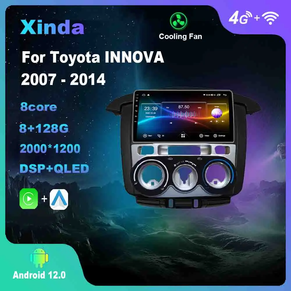

9 дюймов Android 12,0 для Toyota INNOVA 2007 - 2014 мультимедийный плеер автомобильное радио GPS Carplay Bluetooth 4G WiFi DSP Bluetooth