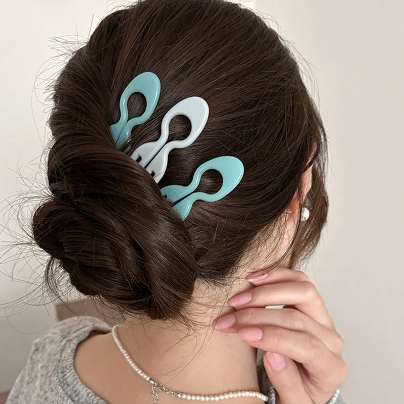 Girls U-shaped Wavy Hair Clip Women Updo Versatile Interposing Comb 9cm Retro Solid Headwear Simple Hairpin Accessories