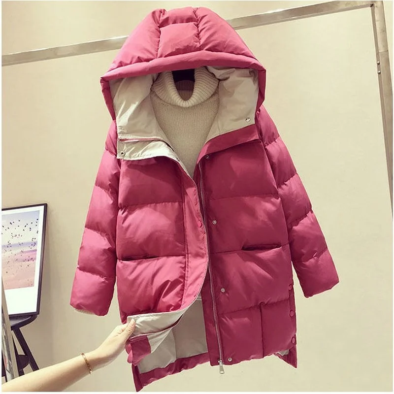 Winter Coat Womens Hooded Padded Jacket Warmth Parka Jacket  Mid Length Top Wholesale Plus Size Loose Leisure New