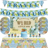 world travel birthday party supplies paper cup plates world tourism tablecloth napkin baby shower party foil balloons decoration