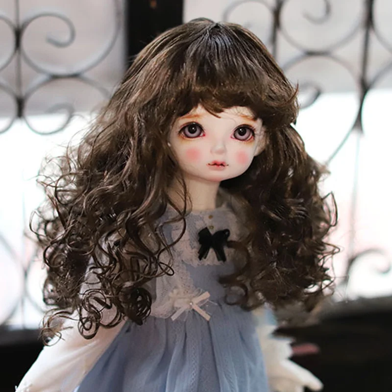 

BJD Doll Wig is Suitable For1/3 1/4 1/6Size Doll Accessories Wig Toy Tress Hair Faux Mohair Brown Roll Of Wool Wig Bangs