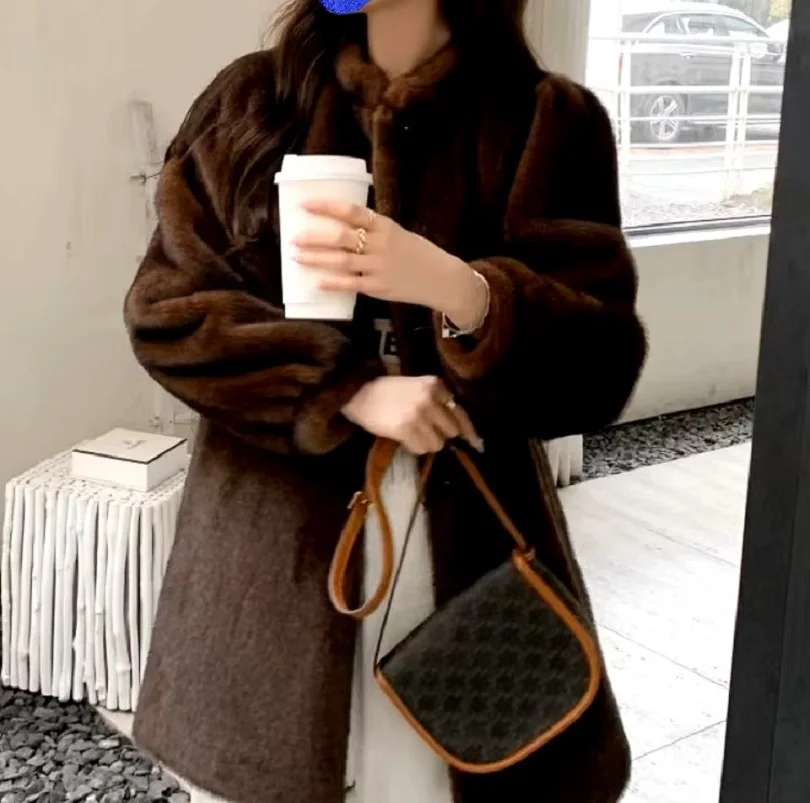 Плюшевая шуба из меха норки для женщин Роскошная мягкая утолщенная средней длины