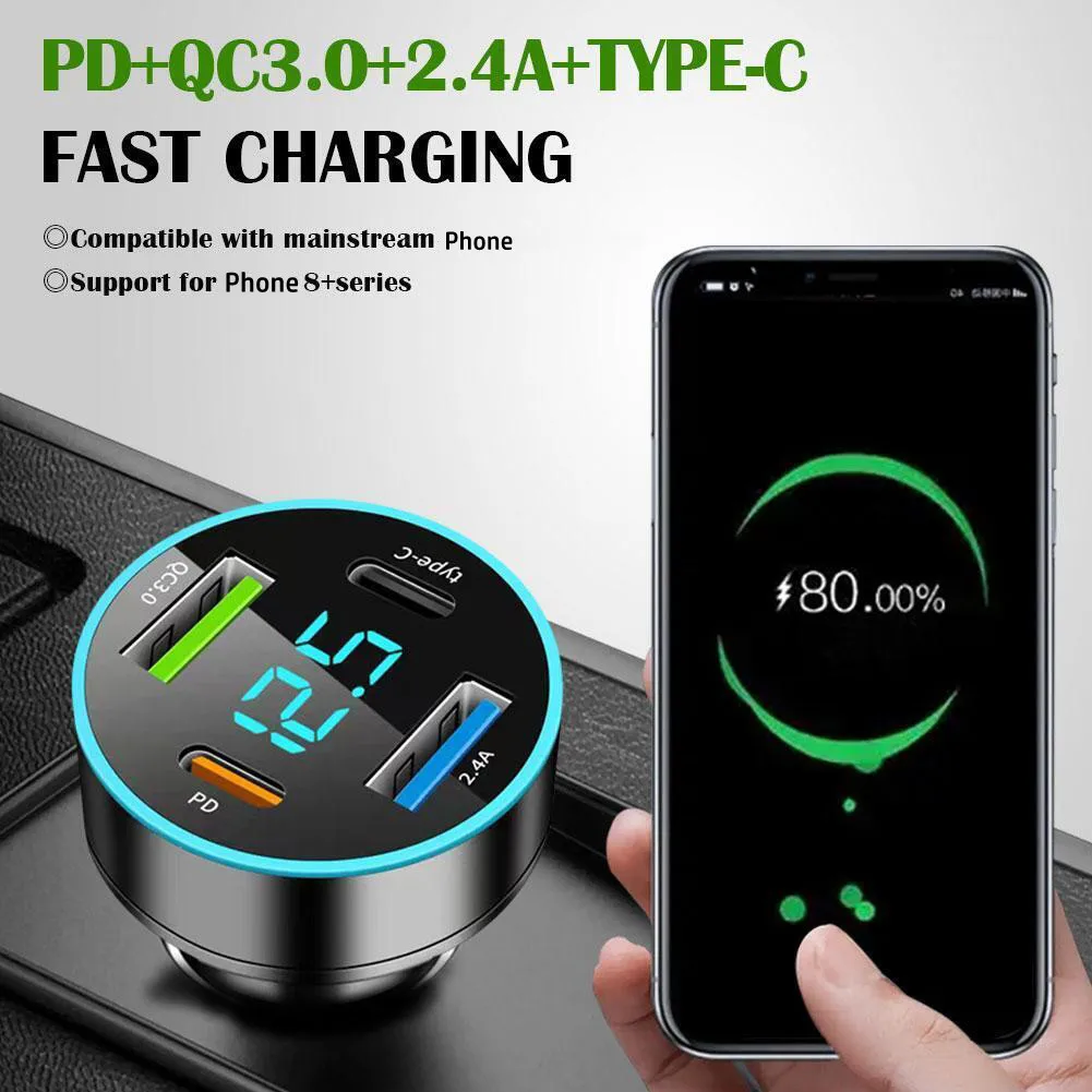 

66W 4 Ports USB Car Charger Fast Charging 2USB+2PD Quick Charge 3.0 Charger 12V 24V Universal Car Chargers Accessories