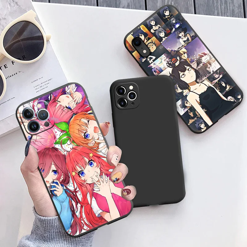Silicone Black Phone Cases Cover for iPhone 11 14 Pro Max 12 13 Mini XR SE 7 8 6 6s Plus XS X SE3 11Pro Comics Cute Girl Anime