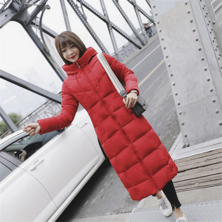 Oversized 6XL Winter Hooded Down Cotton Long Coat Women Warm Thick Parkas Solid Outwear Snow Overcoat Korean Windbreaker Jackets