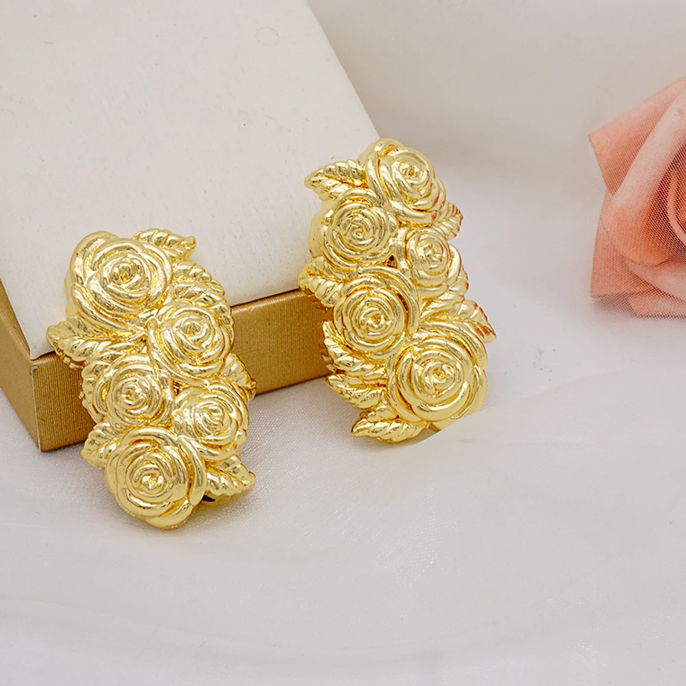 

Fine Jewelry Gold Color Flower Earrings Big Round Drop Copper Hoop Earrings Circle Copper Earrings For Women Wedding Accessories