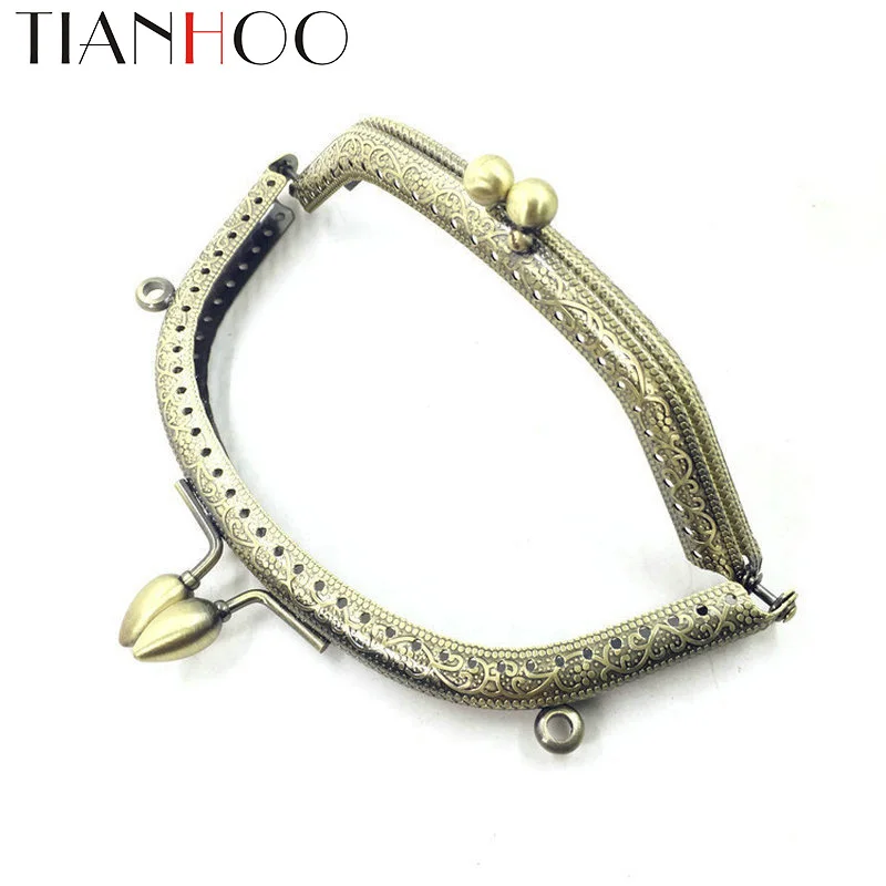 10pcs/ Set 14cm Metal Purse Frame Handle for Clutch Bag Handbag Accessories Making Kiss Clasp Lock Antique Bronze Bags Hardware