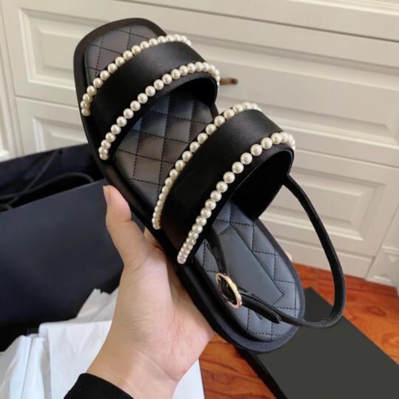 

2022 NEW Women Flat Slides Summer Crystal Slip on Slippers Ladies Buckle Strap Shoes Woman Casual Female Beach Slipper 35-39