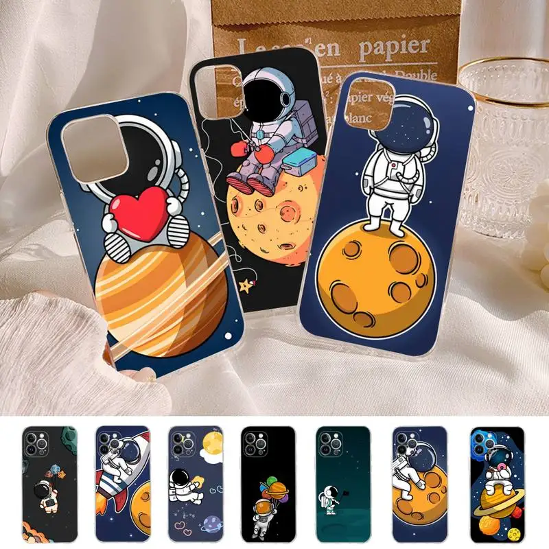 

Funny Cartoon Astronaut Phone Case For iPhone 11 12 13 14 Mini Pro Max XR X XS TPU Clear Case For 8 7 6 Plus SE 2020