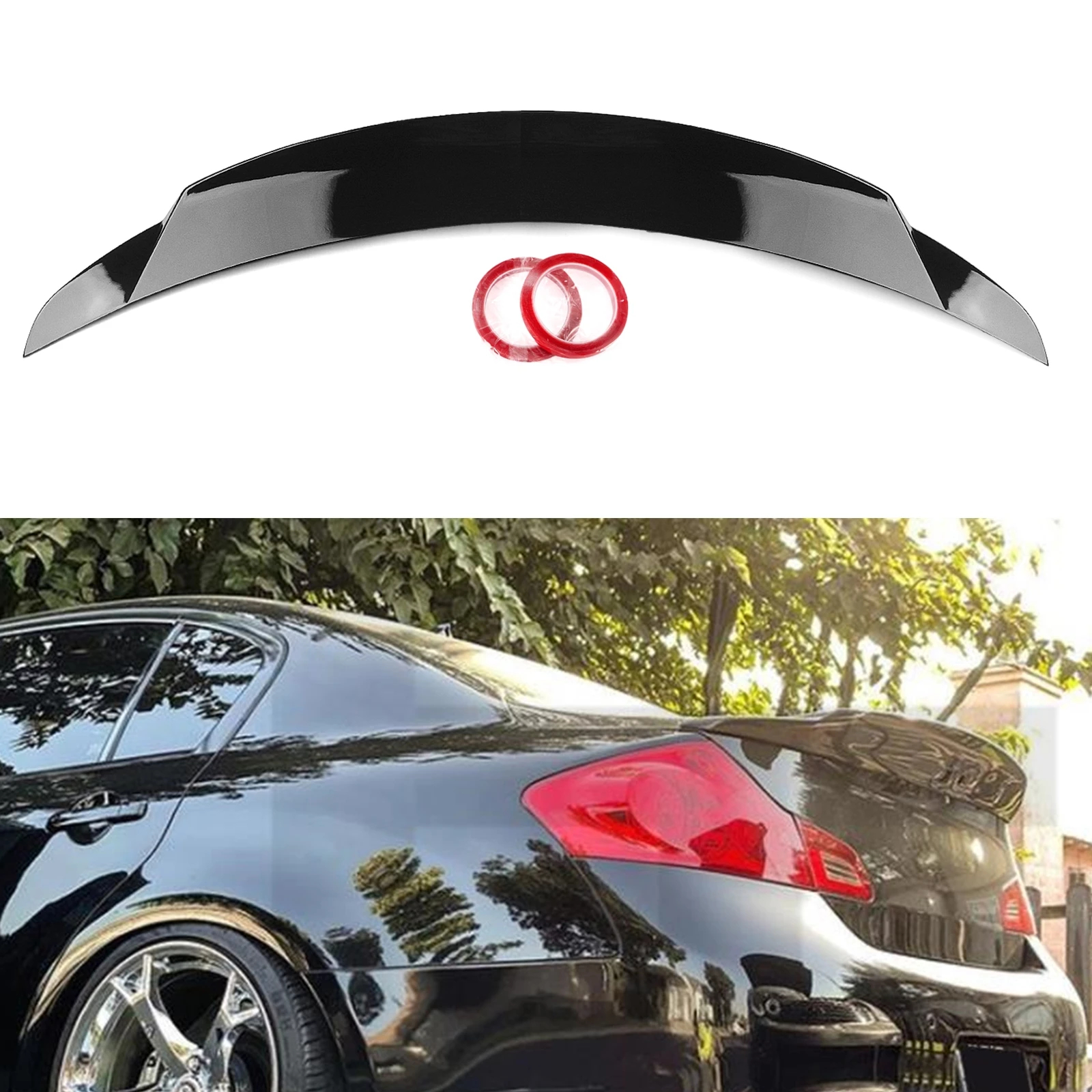 

Rear Spoiler Wing For INFINITI G35 G25 G37 Q40 4 Door Sedan 2007-2015 Glossy Black Car Trunk Lid Decklid Trim Upper Splitter Lip